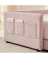 Streamdale Furniture Full Size Boucle Rabbit Ear Platform Bed with Safety Rail & Pocket, Pink