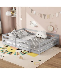 Streamdale Furniture Full Size Montessori Floor Bed with Fence, Kids, Girls, Boys