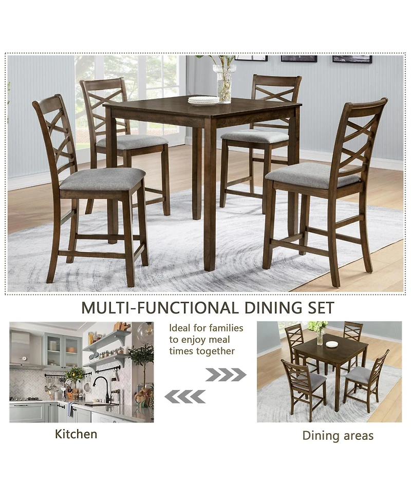 Streamdale Furniture 5-Piece Counter Height Dining Table Set with 4 Chairs, Walnut