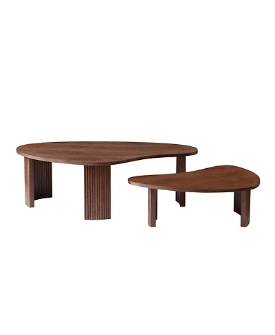 Streamdale Furniture Modern Irregular Shape 2-Piece Coffee Table Set, Walnut Color