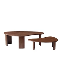 Streamdale Furniture Modern Irregular Shape 2-Piece Coffee Table Set, Walnut Color