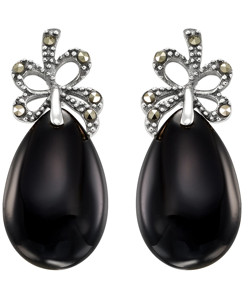 Macy's Marcasite (0.13 ct. t.w.) and Onyx (9-1/2 ct. t.w.) Drop Earrings in Sterling Silver