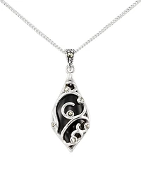 Macy's Marcasite (0.06 ct. t.w.) and Onyx (3 ct. t.w.) Teardrop Pendant Necklace in Sterling Silver