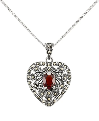 Macy's Marcasite (0.4 ct. t.w.) and Garnet (1.5 ct. t.w.) Heart Pendant Necklace in Sterling Silver