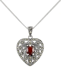Macy's Marcasite (0.4 ct. t.w.) and Garnet (1.5 ct. t.w.) Heart Pendant Necklace in Sterling Silver