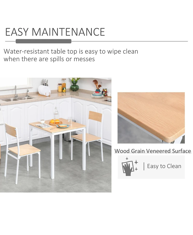 Homcom 3-Piece Wooden Square Dining Table Set with 1 Table and 2 Chairs, White