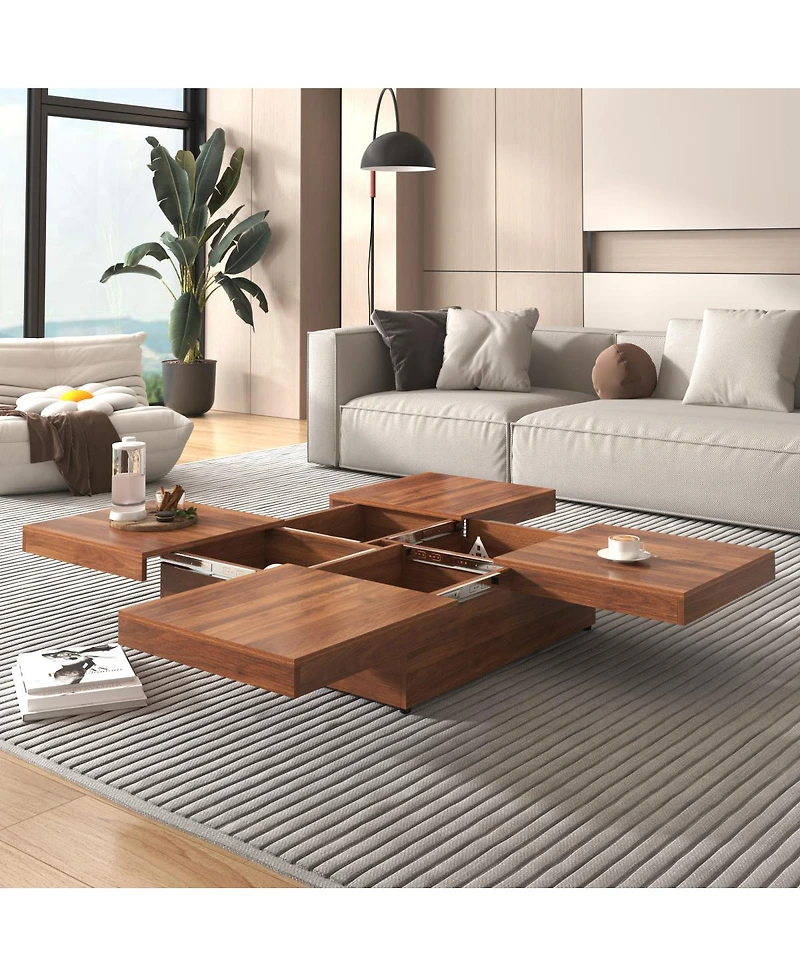 Streamdale Furniture Square Veneer Coffee Table Sliding Top with Storage in Walnut 39.4"