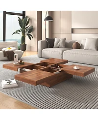 Streamdale Furniture Square Veneer Coffee Table Sliding Top with Storage in Walnut 39.4"