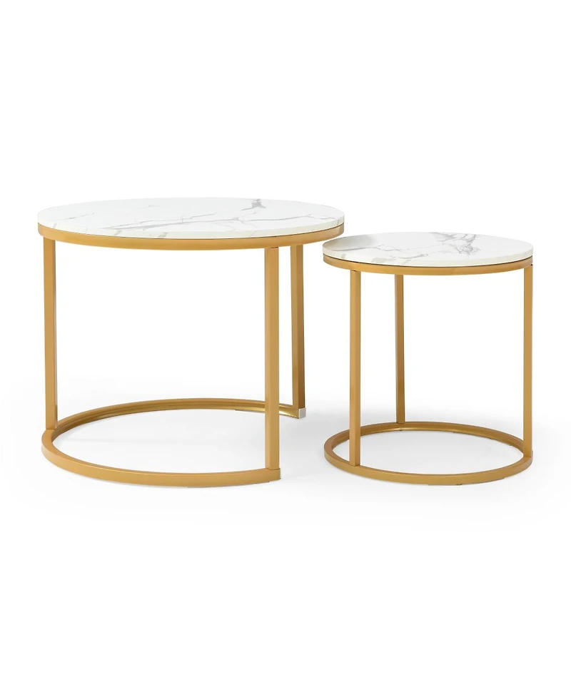 Streamdale Furniture Set of 2 Round Nesting Coffee Tables with Golden Frame
