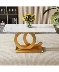 Streamdale Furniture Tempered Glass Marble Top Dining Table with Gold Oc Legs