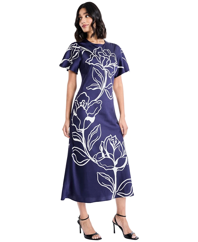 Maggy London Women's Short-Sleeve Printed Midi Dress