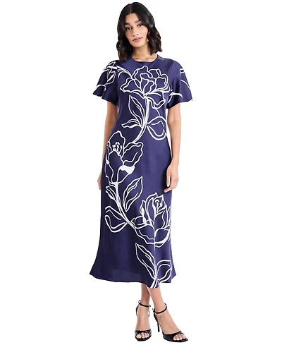 Maggy London Women's Short-Sleeve Printed Midi Dress