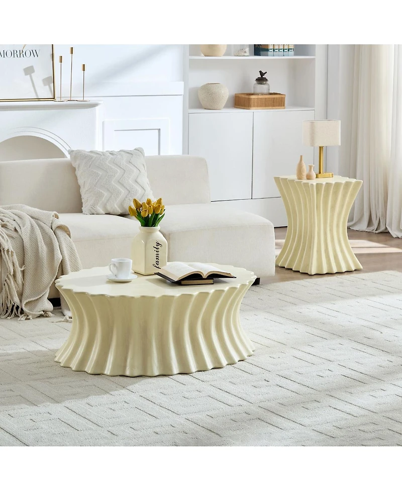 Streamdale Furniture Set of 35.04"+15.16" Coffee Table Vintage Fiberglass Table Beige