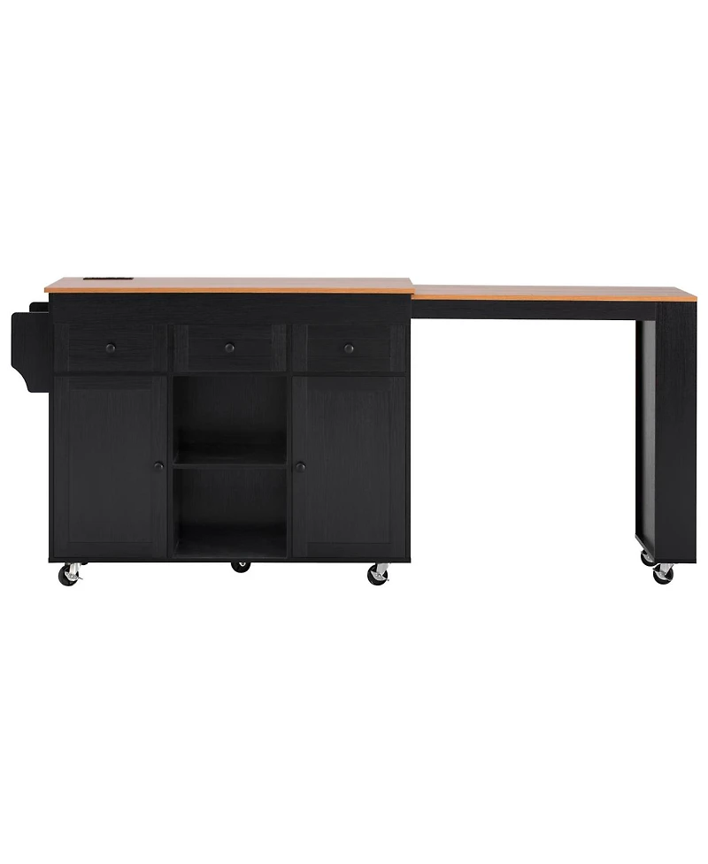 Streamdale Furniture 85.5" Extendable Kitchen Island with Storage, Power Outlet, 3 Drawers, 2 Doors
