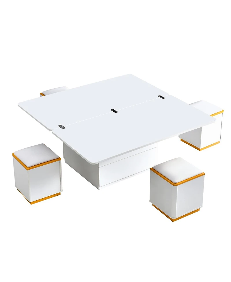 Streamdale Furniture Lift-Top Coffee Table with Storage Stools & Foldable Top