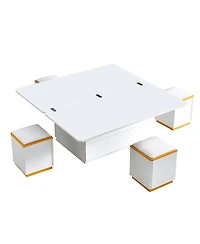 Streamdale Furniture Lift-Top Coffee Table with Storage Stools & Foldable Top