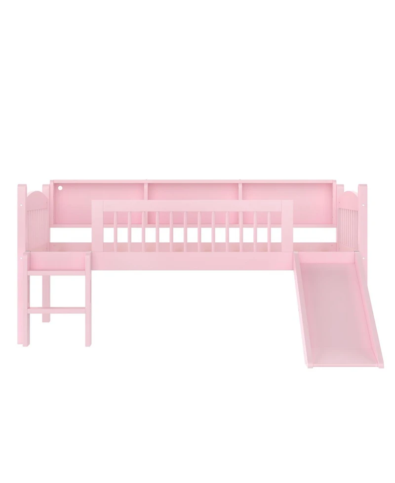 Streamdale Furniture Twin Xl Solid Wood Loft Bed with Led Lights and Storage Shelves