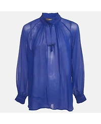 Pre-Owned Roberto Cavalli Women's Blue Silk Tassel Detailed Sheer Blouse