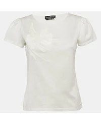 Pre-Owned Salvatore Ferragamo Women's White Sequin Embellished Jersey T-Shirt