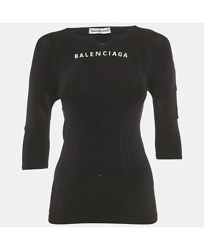 Pre-Owned Balenciaga Women's Black Logo Print Jersey T-Shirt