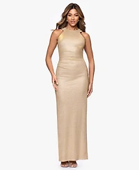 Xscape Petite Long Glitter Knit Halter Neck Ball Gown