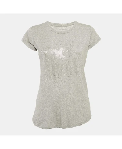 Pre-Owned Zadig & Voltaire Women's Grey Jersey Skinny Rnr Strass Top