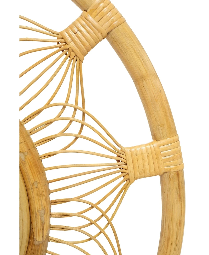 Wicker Village Whisker Round Wall Mirror with Rattan Frame, Boho Hanging Decorative Mirror, Natural Finish for Living Room & Bedroom