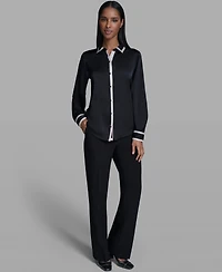 Karl Lagerfeld Paris Women's Collared Long-Sleeve Top