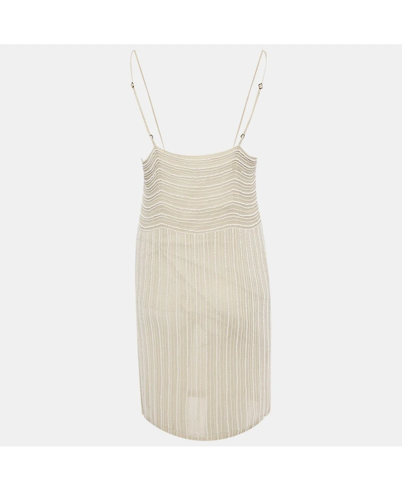 Pre-Owned Stella Mccartney Women's Beige Silk Chiffon Beaded Mini Dress