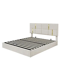 Streamdale Furniture 2-Piece Queen Upholstered Platform Bed with Storage Ottoman