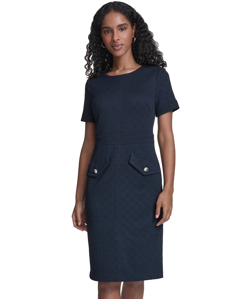 Tommy Hilfiger Women's Short-Sleeve Wicker Weave Shift Dress