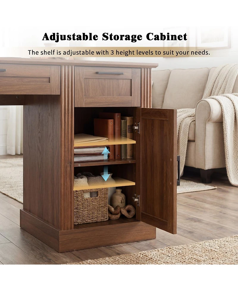 Streamdale Furniture 59" Farmhouse Office Desk with Charging Station & Storage Cabinet, Barn Door Design