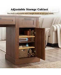 Streamdale Furniture 59" Farmhouse Office Desk with Charging Station & Storage Cabinet, Barn Door Design