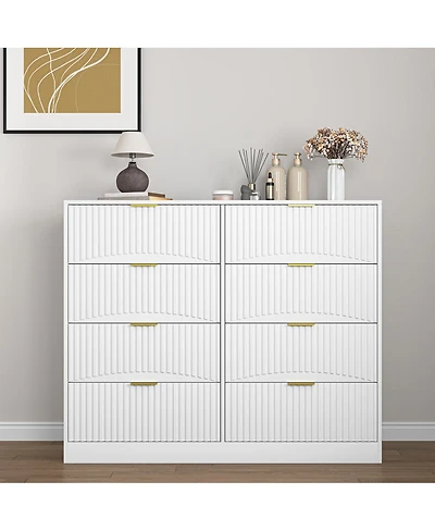 Streamdale Furniture Modern 8-Drawer Dresser, 47.2" Wide White Wood Chest with Gold Handles