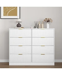 Streamdale Furniture Modern 8-Drawer Dresser, 47.2" Wide White Wood Chest with Gold Handles