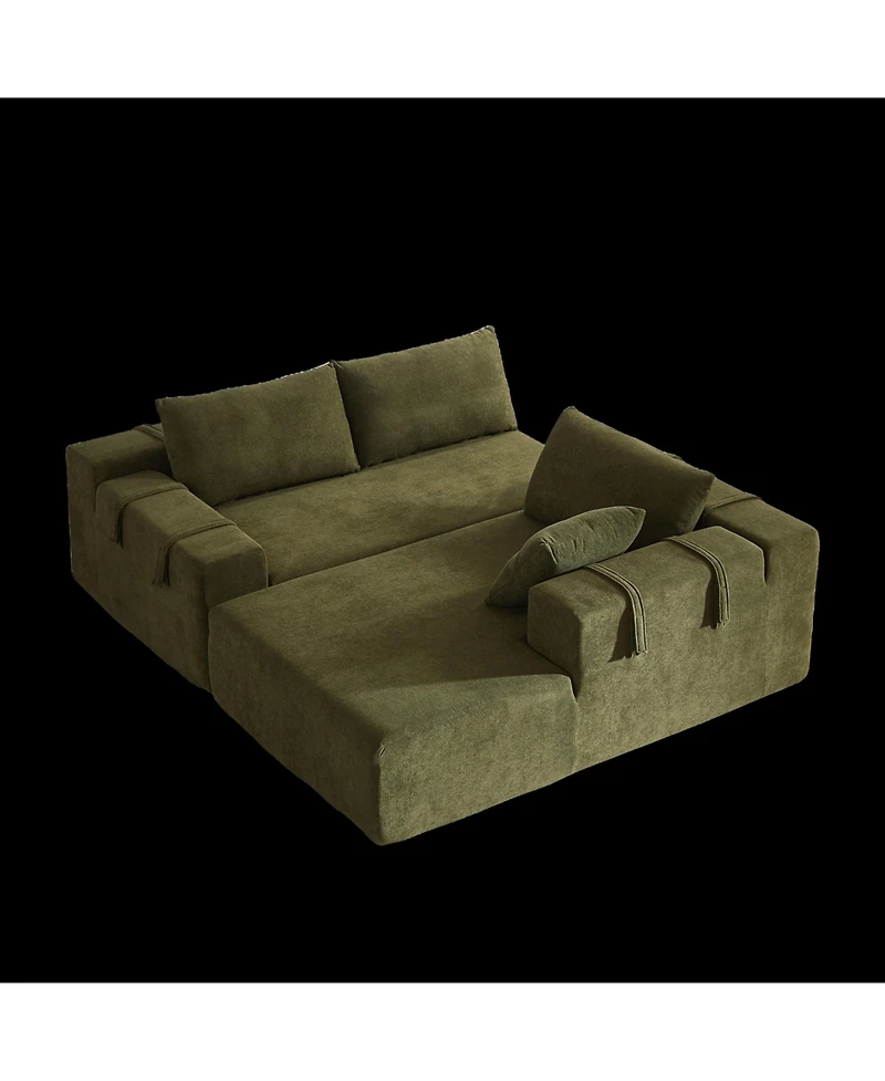 Lovmor Right Chaise 108 Inch Modular L shaped Chenille Sectional Sofa Set with 6 Pillows