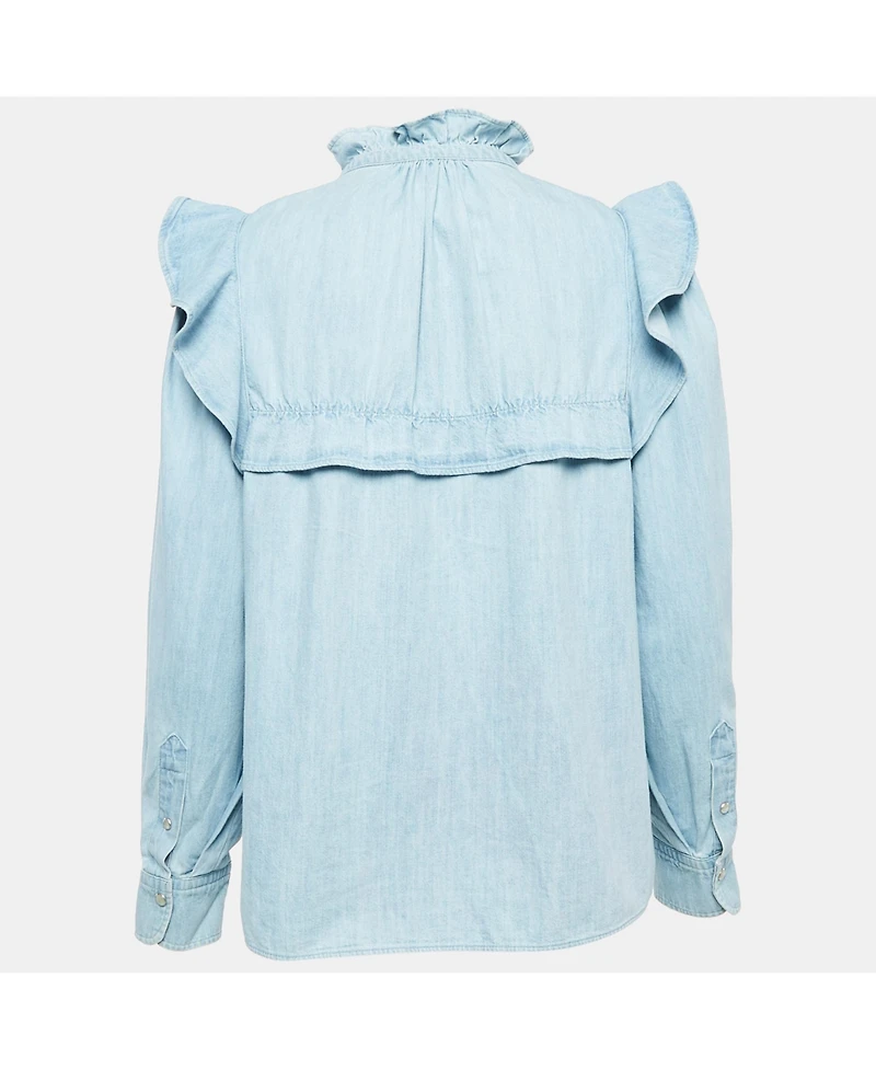 Pre-Owned Isabel Marant Women's Etoile Light Blue Denim Button Front Ruffled Blouse