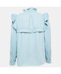 Pre-Owned Isabel Marant Women's Etoile Light Blue Denim Button Front Ruffled Blouse