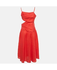 Pre-Owned Zimmermann Women's Red Linen Cut Out Midi Dress