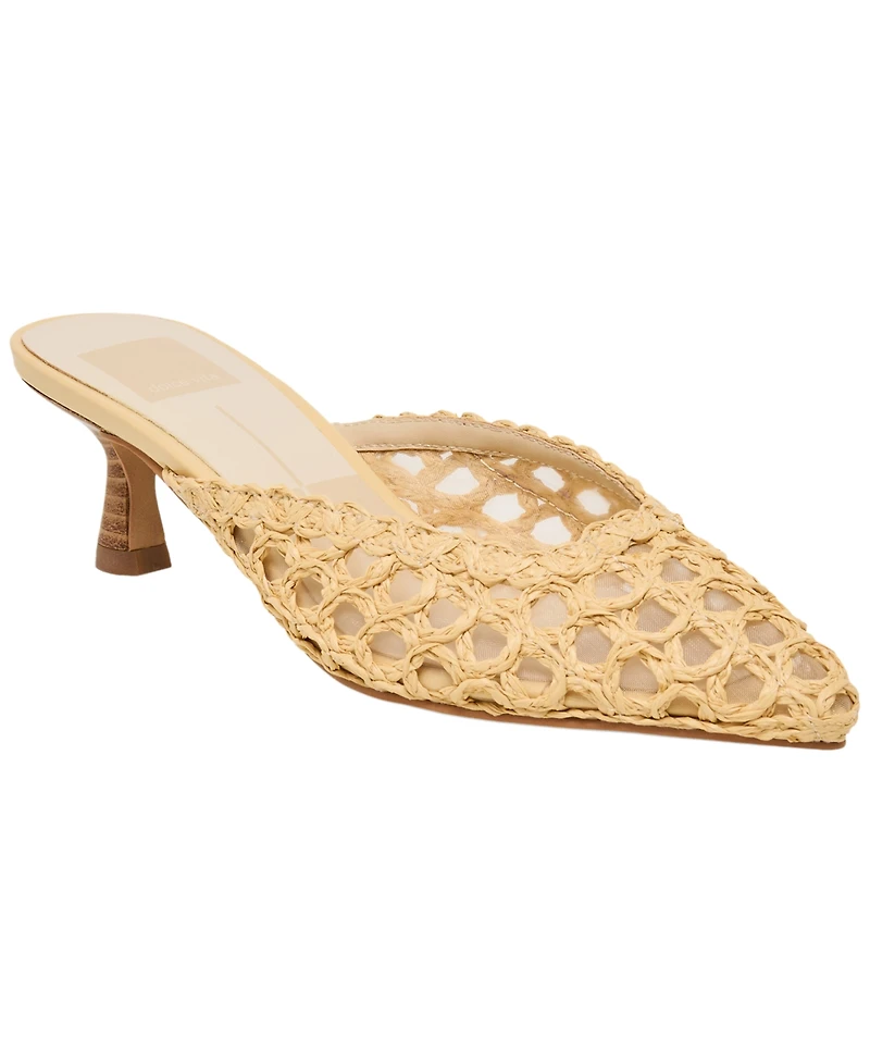 Dolce Vita Women's Cleo Loop Raffia Kitten Heel Mule Pumps