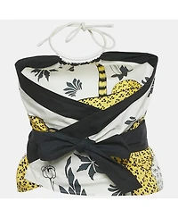 Pre-Owned Hermes Women's White/yellow Leopard Print Cotton Halter Neck Scarf Top