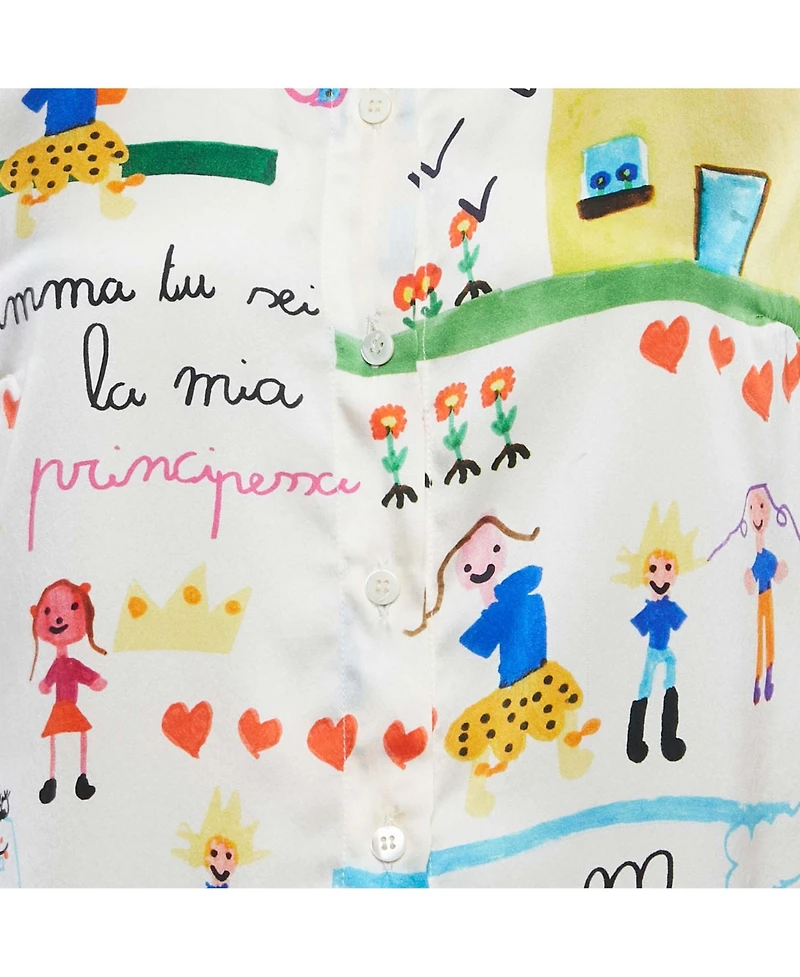 Pre-Owned Dolce & Gabbana Women's Ivory Dg Family Print Silk Shirt