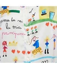 Pre-Owned Dolce & Gabbana Women's Ivory Dg Family Print Silk Shirt