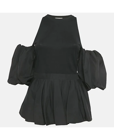 Pre-Owned Alexander Mcqueen Women's Black Cotton Balloon Sleeve Top
