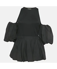 Pre-Owned Alexander Mcqueen Women's Black Cotton Balloon Sleeve Top