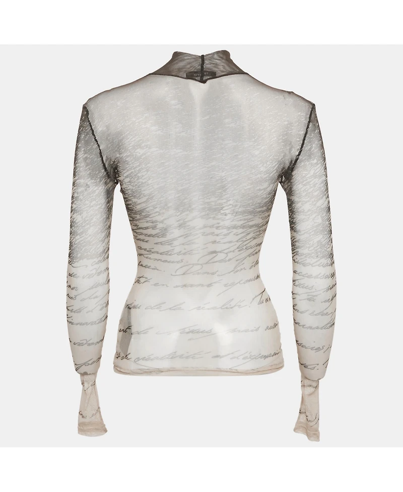 Pre-Owned Balmain Women's Beige Love Letter-Print Stretch Mesh Sheer Top