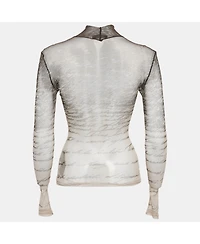 Pre-Owned Balmain Women's Beige Love Letter-Print Stretch Mesh Sheer Top