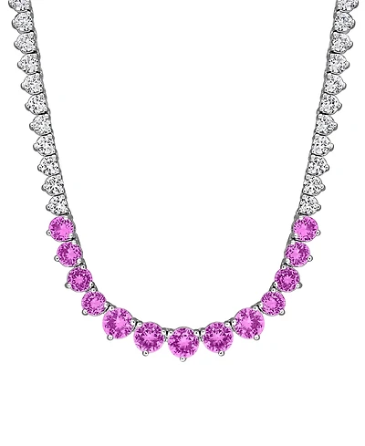 Macy's Sapphire (5-1/3 ct. t.w.) and White Sapphire (16 ct. t.w.) Tennis Necklace in Sterling Silver