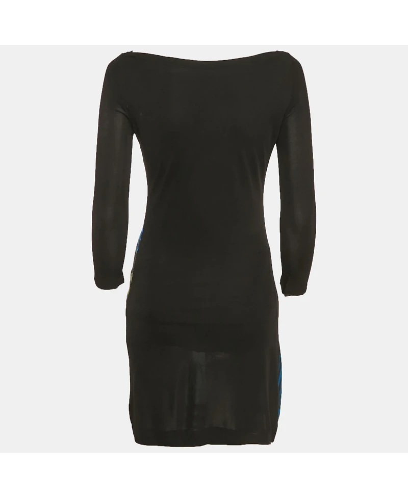 Pre-Owned Roberto Cavalli Women's Black/blue Printed Jersey Mini Dress