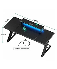 Streamdale Furniture Gaming Desk with Usb Charging, Led Lights & Monitor Riser